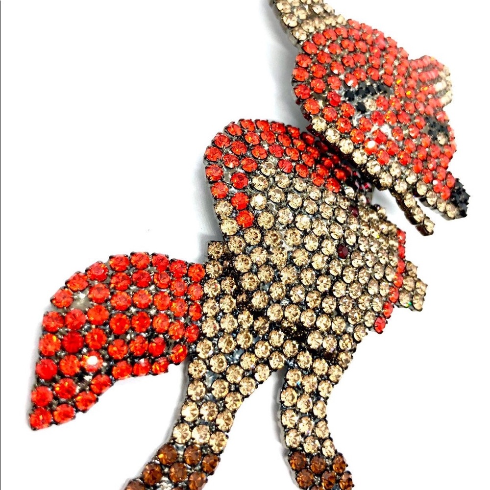 Big Rhinestone Crystal Red Fox Brooch Designer - Picture 4 of 7